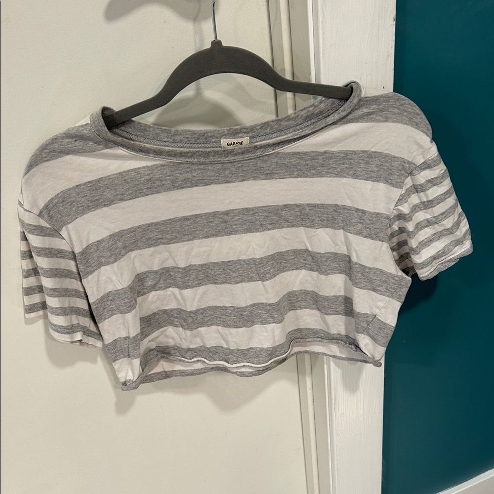 Garage Gray and White Striped Crop Top